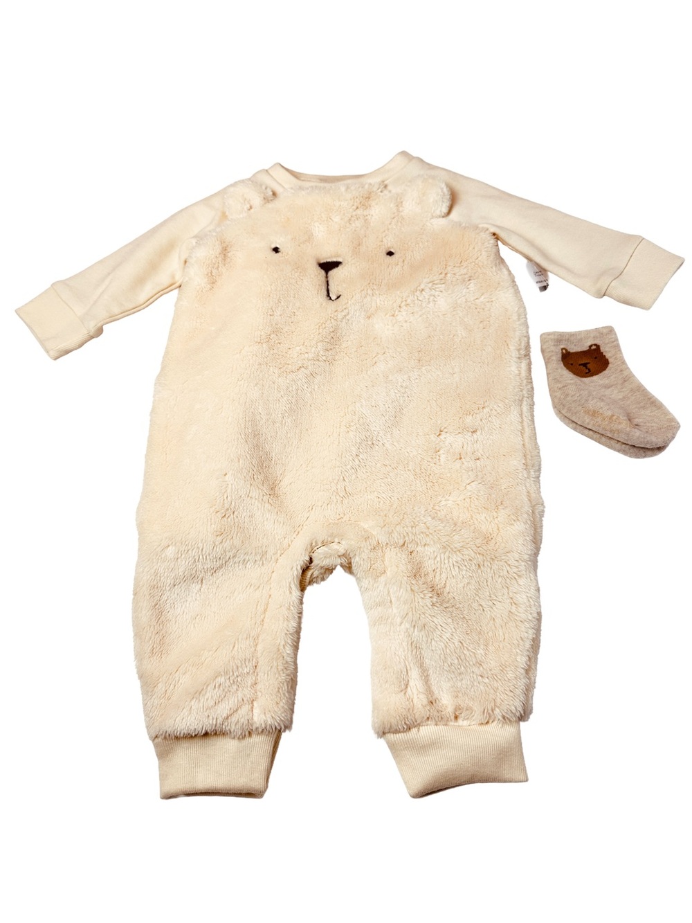 GAP Cream Plush Bear One-Piece Bodysuit with Bear Booties